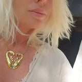 Brass double fish heart aquamarine pendant Necklace