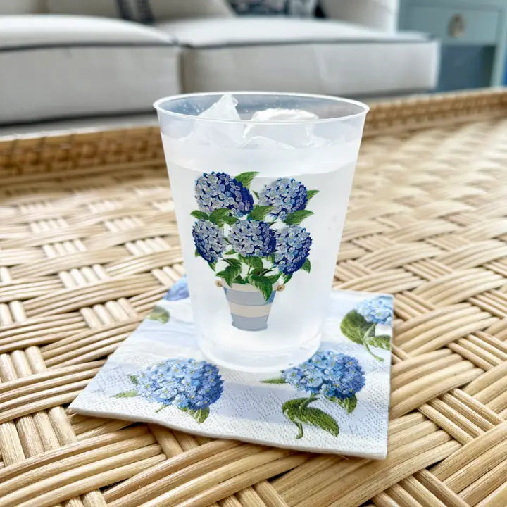 Hydrangeas Striped Frosted Cups S/8