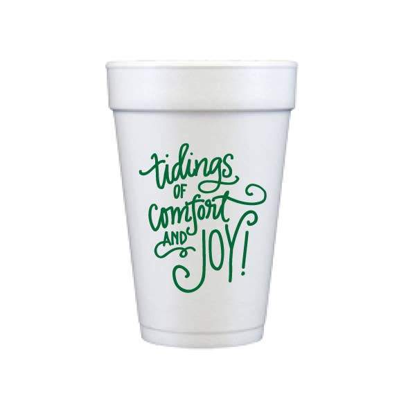 Sold Out - Tidings of Comfort and Joy Foam Cups S/12 - Green