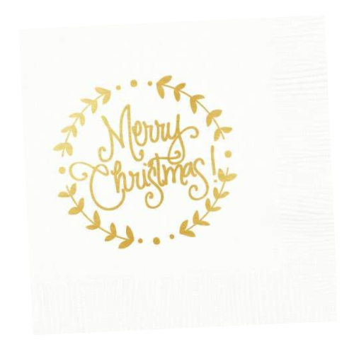 Merry Christmas Wreath Cocktail Napkins - White