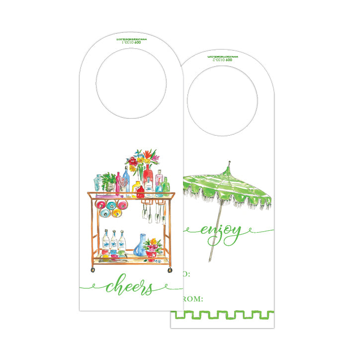 Sold Out - Party Bar Cart & Green Umbrella Wine Tags