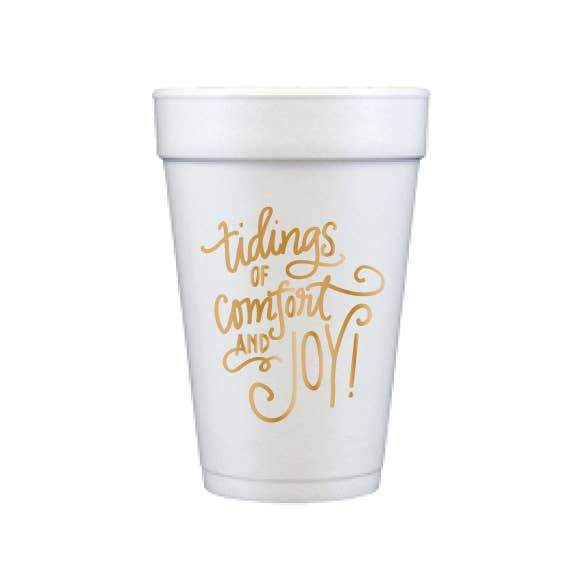 Sold Out - Tidings of Comfort and Joy Foam Cups S/12 - Gold