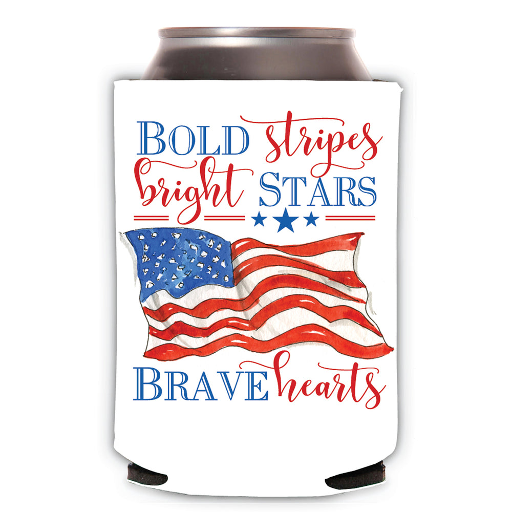 Cheers! Keep your cold beverage cold in this colorful and clever sleeve. It's perfect for happy hour or outdoor fun.    Features  Neoprene with nylon cloth Fits 12oz. can or bottle 4" height Made in the USA!  I'll drink to that!