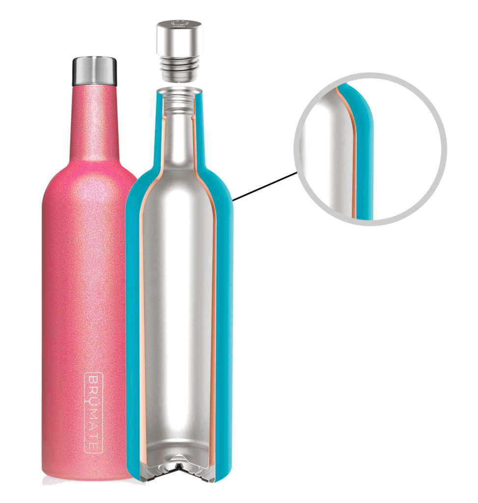 Illustration of Brumate's proprietary BevGuard™ technology which guarantees your drinks stay ice-cold and refreshing, without the metallic aftertaste other stainless steel products often have.
