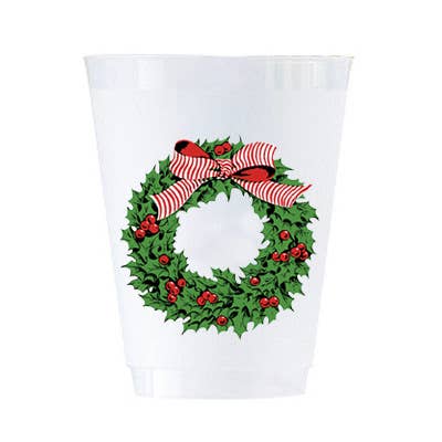 Holly Wreath Frosted Cups S/8