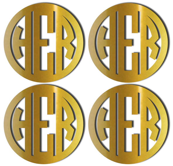 Gold Monogrammed Coasters with Circle Font