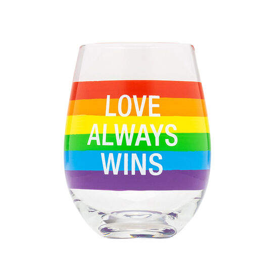 Love Always Wins! Toast to love and happiness with our hand painted rainbow color band wine glass from About Face Designs.    Size: 16oz Hand Wash