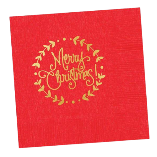 Merry Christmas Wreath Cocktail Napkins - Red