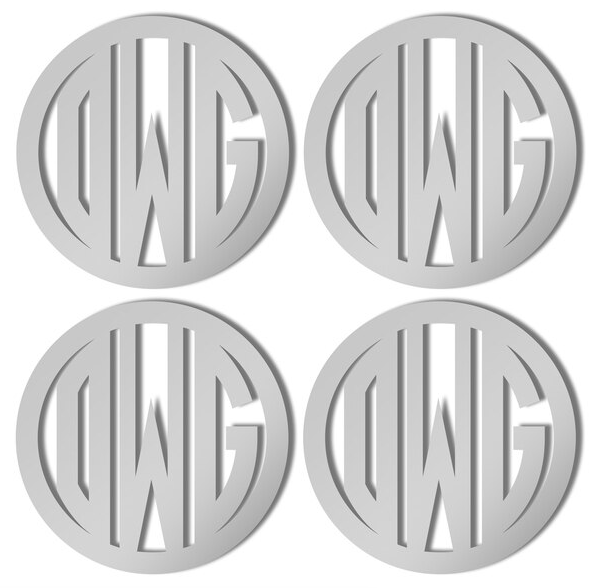 Silver Monogrammed Coasters in Circle Font