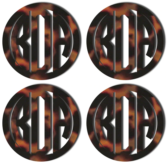 Tortoise Monogrammed Coasters in Circle Font